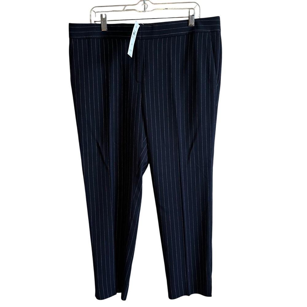 Ann Taylor Devin Fit Tailored Ankle Pinstripe Trouser Pant Navy Blue 14